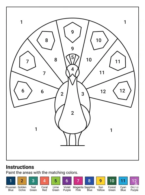 Peacock Paint By Numbers Worksheet