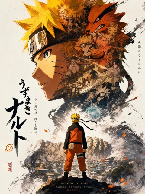 Naruto Gritty Ink Watercolor Poster