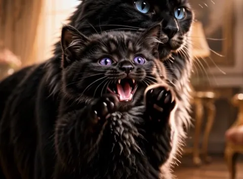 Protective Black Cats Cinematic Close-Up