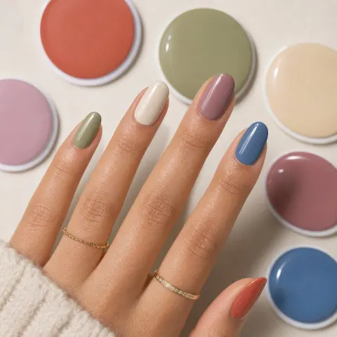 Colorful Almond Nail Art Close-Up