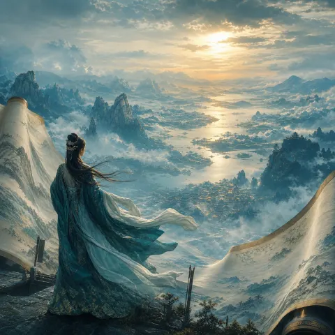 Epic Xianxia Sunrise Fantasy Landscape