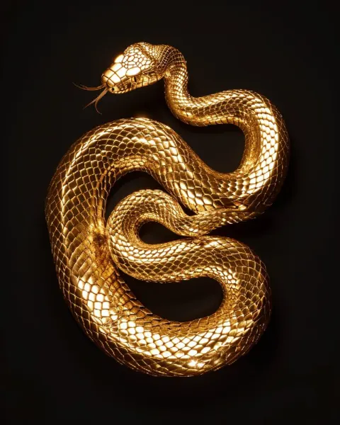 Golden Metallic Snake Studio Photo on Black Backdrop