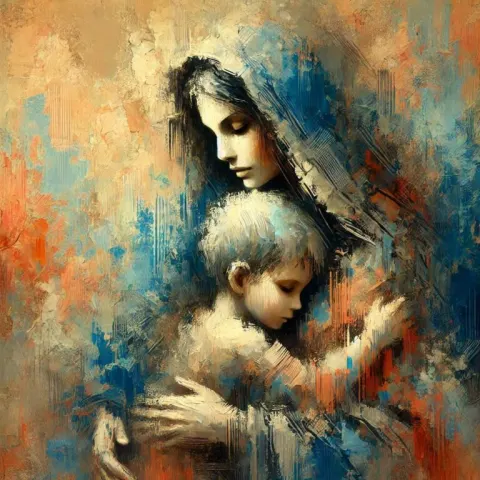 Abstract Mother Embracing Child Painting