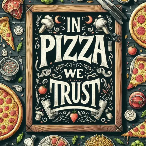 In Pizza We Trust Blackboard Doodle Illustration