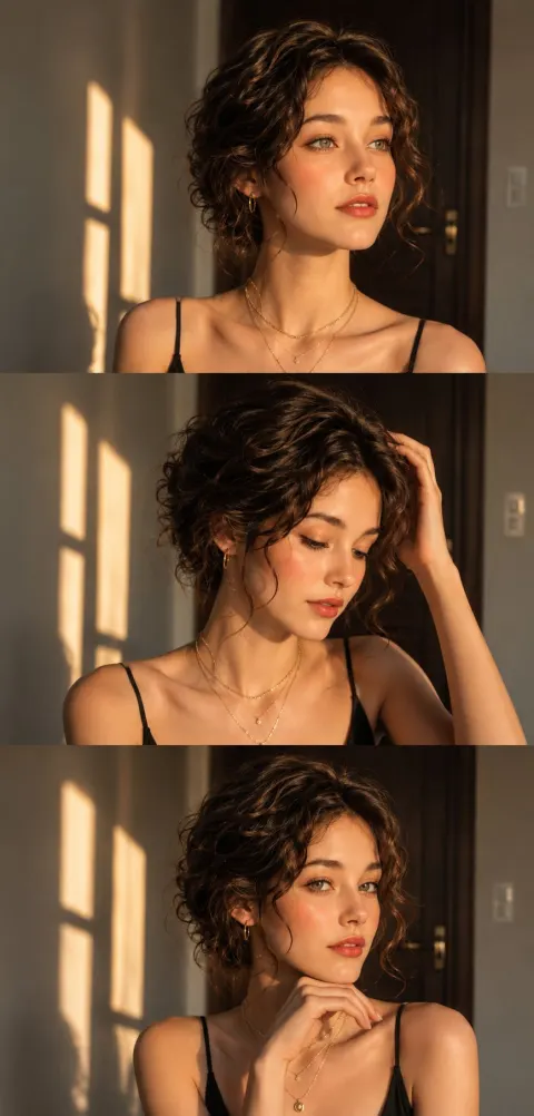 Golden Hour Beauty Portrait Triptych