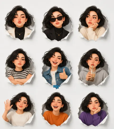 Cute Girl 3D Sticker Pack