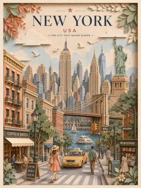 3D Paper Art Travel Poster
