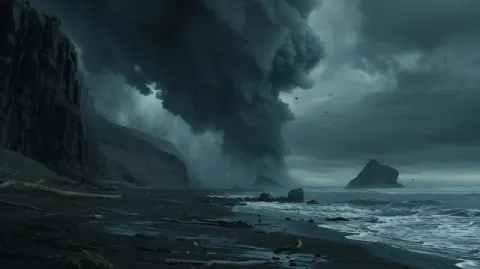 Death Stranding Beach With Brutalist Volcano Apocalypse