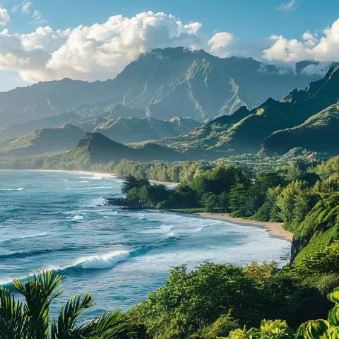 Hawaii Beach Landscape With Mountain Background