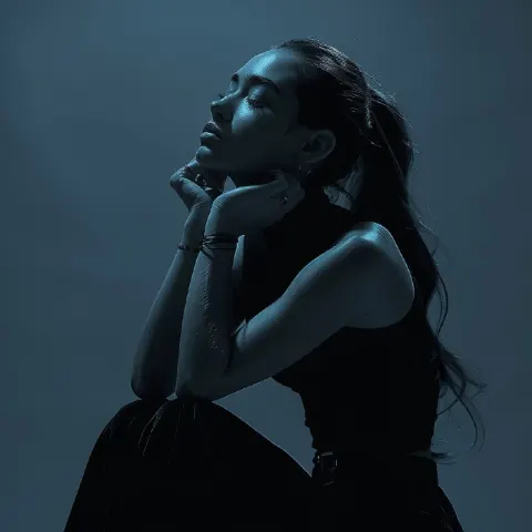 Kneeling Girl With Sleek Ponytail in Soft Studio Light