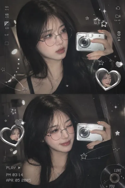 Y2K Korean Girl Mirror Selfie Aesthetic