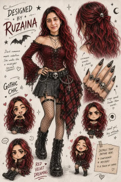 Gothic Redhead Fashion Sketch