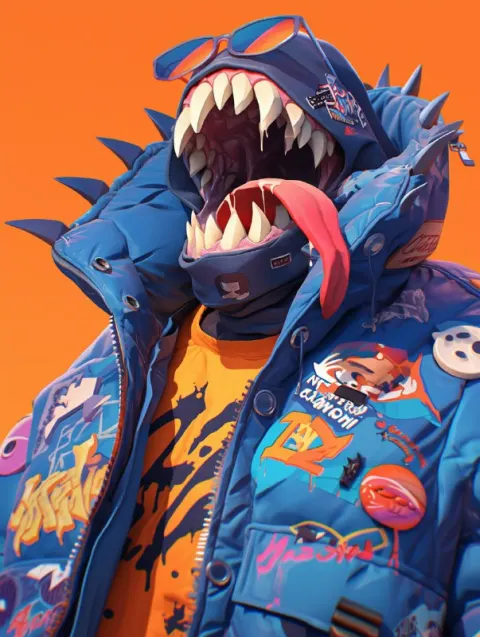 NFT Crazy Monster in Puffy Sticker Jacket 3D Portrait