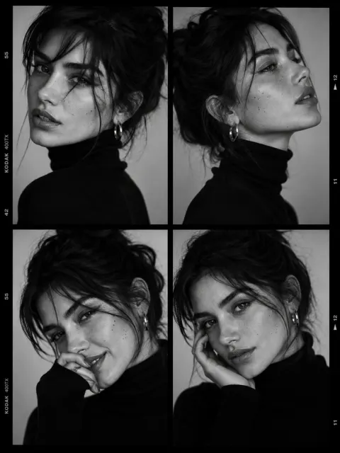 Viral B&W Fashion Contact Sheet Portrait