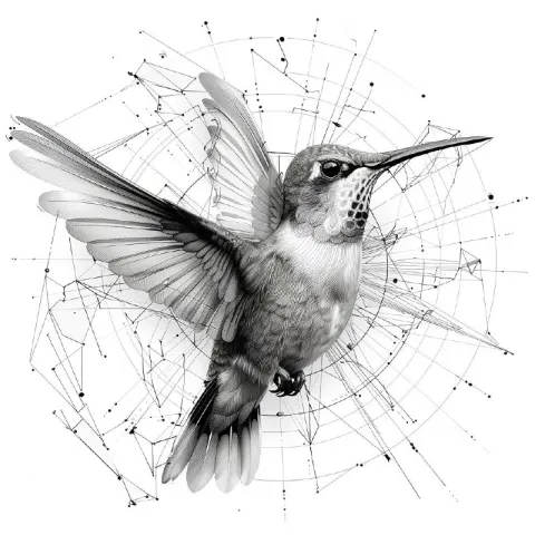 Da Vinci Style Line Drawing of Flying Hummingbird