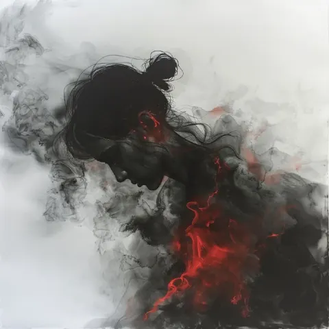 Smokey Charcoal Woman Rising in Campfire Embers
