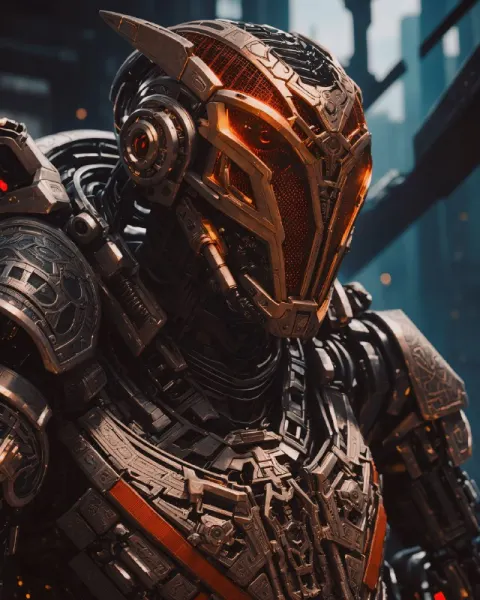 Ornate Black Gold and Red Cyberpunk Soldier Armor