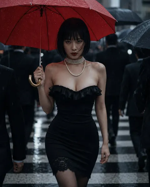 Red Umbrella Queen in Rainy City