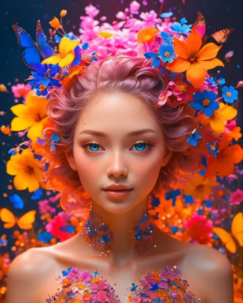 Woman in Bioluminescent Hybrid Flower Fantasy Dress