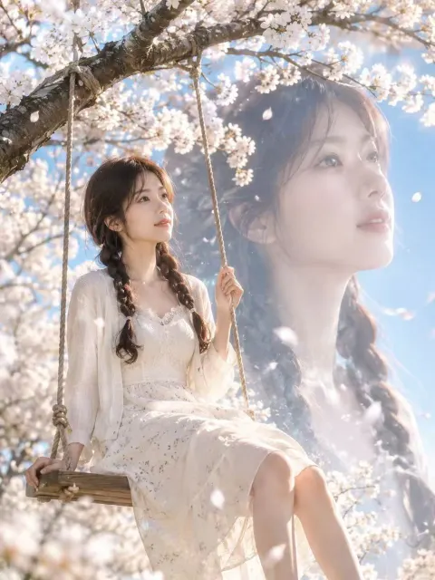 Cherry Blossom Swing Double Exposure Portrait