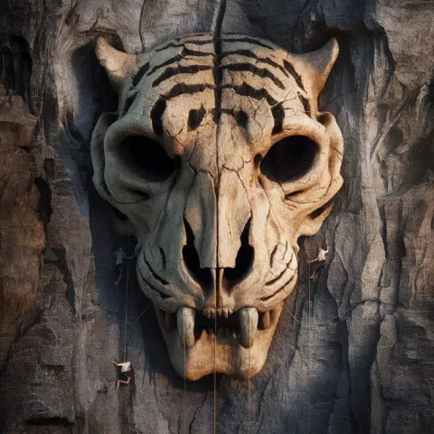Surreal T-Rex Skull Face Carved Into Cliff Rock