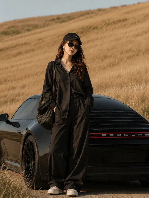 Matte Black Porsche Fashion Editorial
