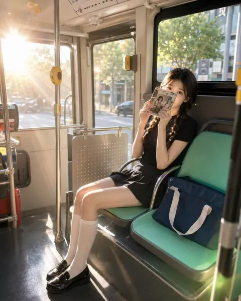 Cinematic Bus Reading at Dusk