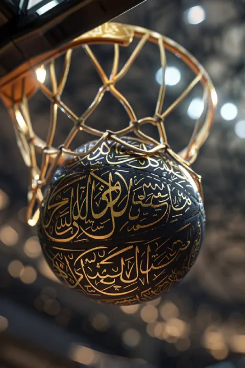 Black Basketball With Gold Arabic Calligraphy Patterns