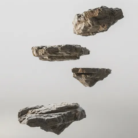 Floating Rock Platform Pieces on White Background