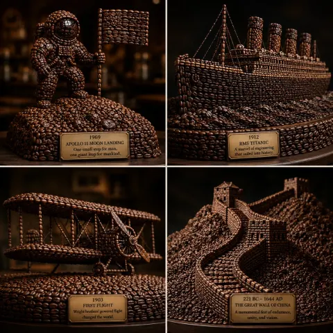 Coffee Bean Sculptures of Human Triumphs