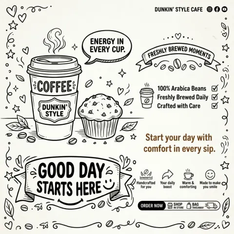 Hand-Drawn Coffee Shop Line Art Ad