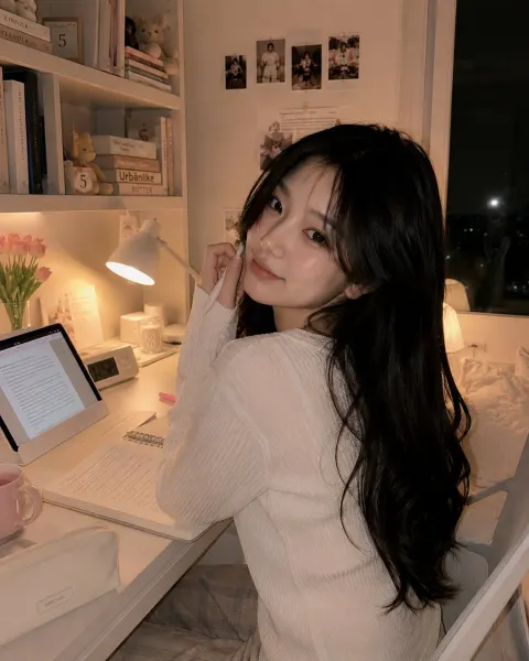 Cozy Korean Late-Night Study Portrait
