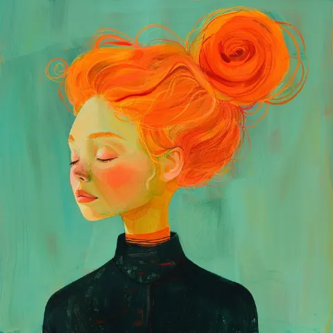 Orange and Pink Woman With Flowing Hair Minimalist Sketch