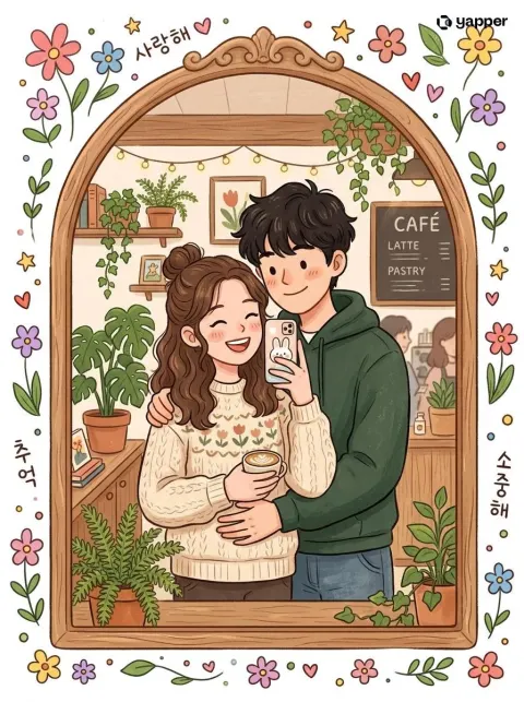 Cute Couple Mirror Selfie Illustration