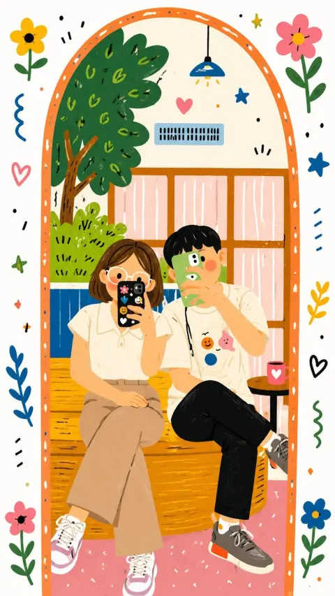 Cute Couple Mirror Selfie Art