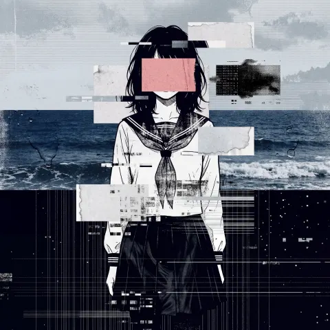 Glitch Schoolgirl Cyber Collage