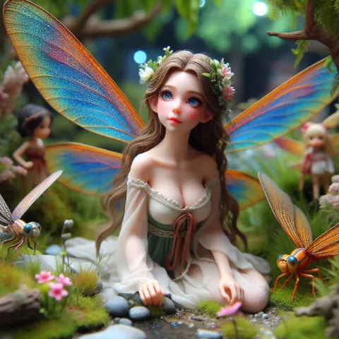 Tiny Fairy Princess With Dragonfly Wings Diorama