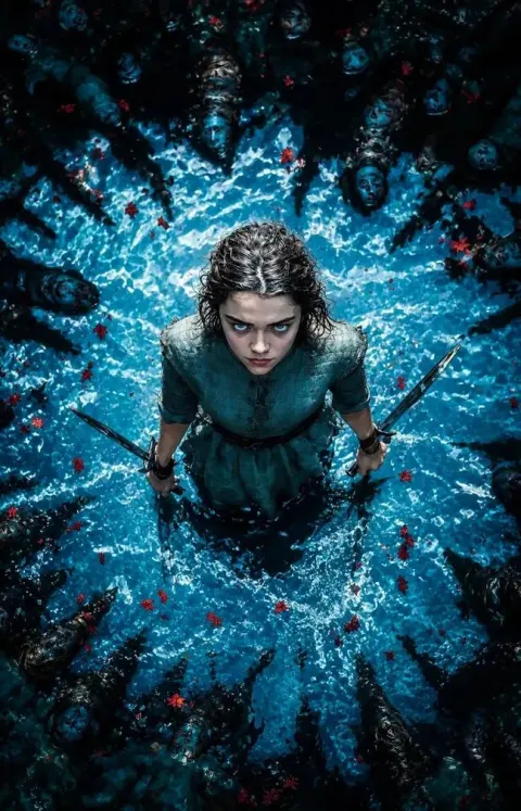 Fierce Warrior In Glowing Icy Water
