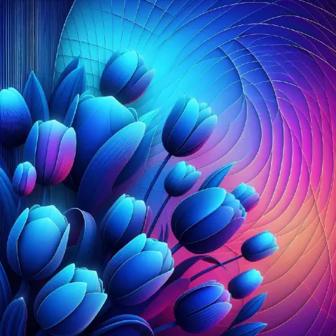 Convex 3D Blue Gradient Design on Neon Tulip Background