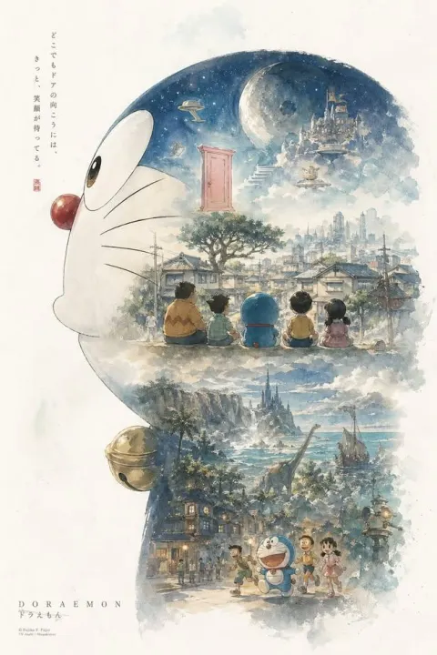 Doraemon Dreamy Watercolor Silhouette