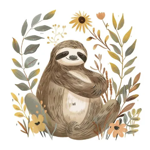 Cute Pastel Sloth Clipart in Jon Klassen Nursery Style