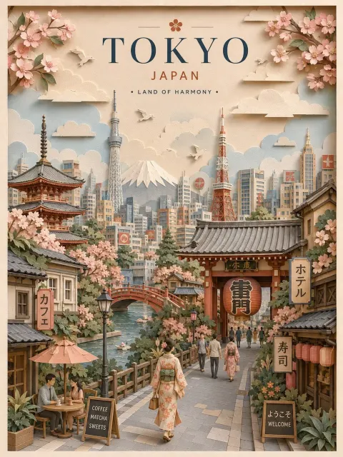 3D Paper-Cut Travel Poster