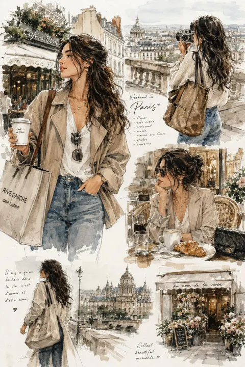 Elegant Watercolor Fashion Travel Art