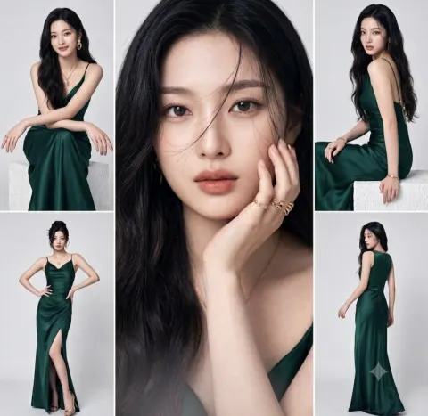 Emerald Satin Gown Editorial