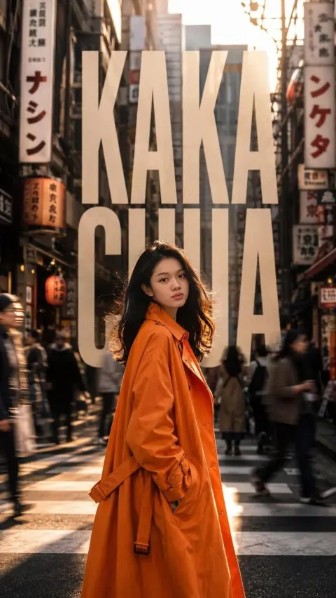 Tokyo Street Orange Coat Editorial