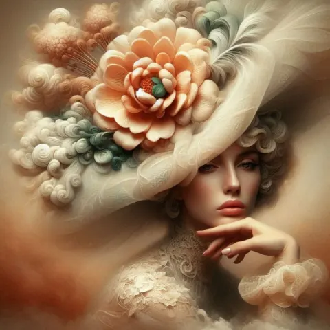 Surreal Woman with Oversized Floral Hat