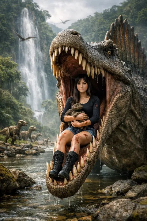 Woman in Dinosaur Jaws