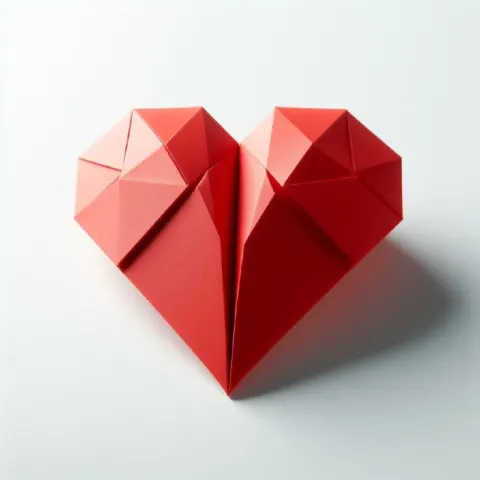 Red Paper Origami Heart on White Background