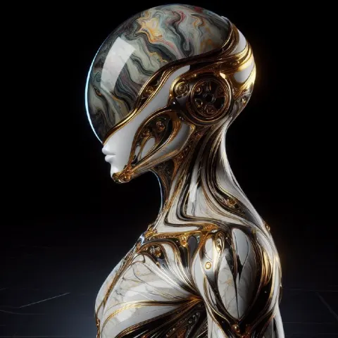 Hyperreal Cyborg in High Fashion Abstract Glass Helmet