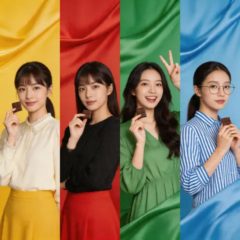 Vibrant Four Panel Chocolate Fashion Ad